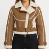 Tan Leather Sherpa Jacket