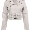 White Cropped Faux Leather Jacket