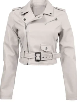 White Cropped Faux Leather Jacket