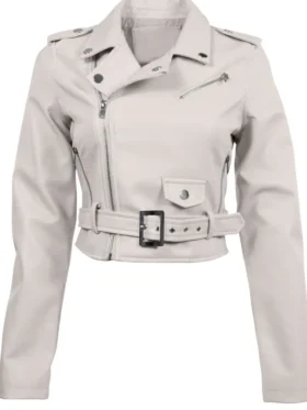 White Cropped Faux Leather Jacket
