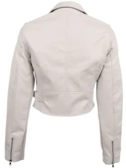 White Cropped Faux Leather Jacket Back