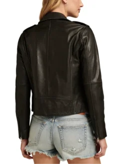 Womens Black Classic Leather Moto Jacket Back