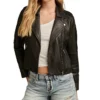 Womens Black Classic Leather Moto Jacket Main