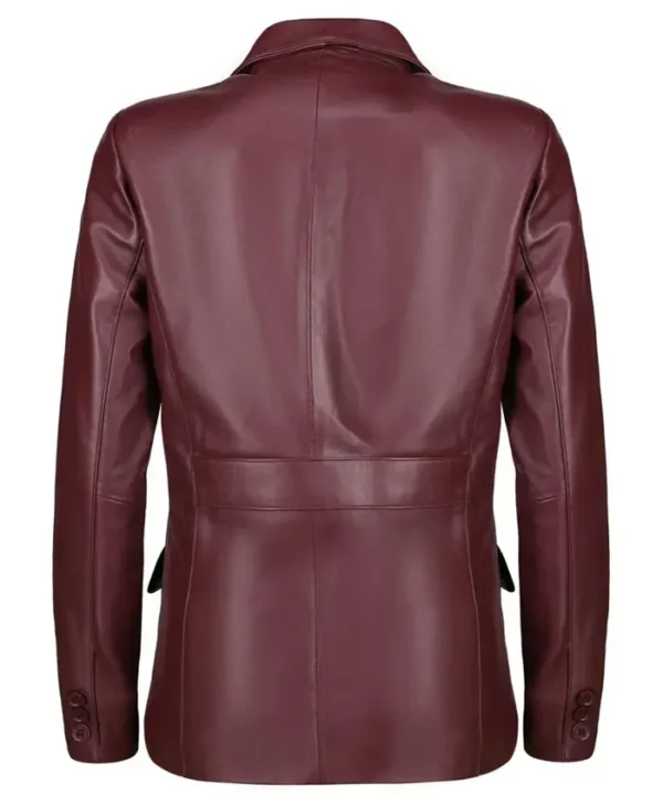 Womens Burgundy Leather Jacket Back