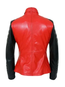 Womens Motorcycle Red And Black Biker Jacket Back