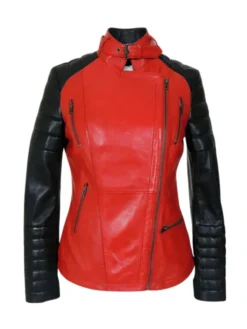 Womens Motorcycle Red And Black Biker Jacket Main