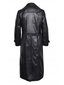 World War 2 Black Leather Double Breasted Trench Coat Back