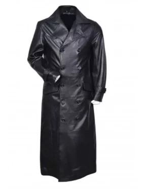 World War 2 Black Leather Double Breasted Trench Coat Main