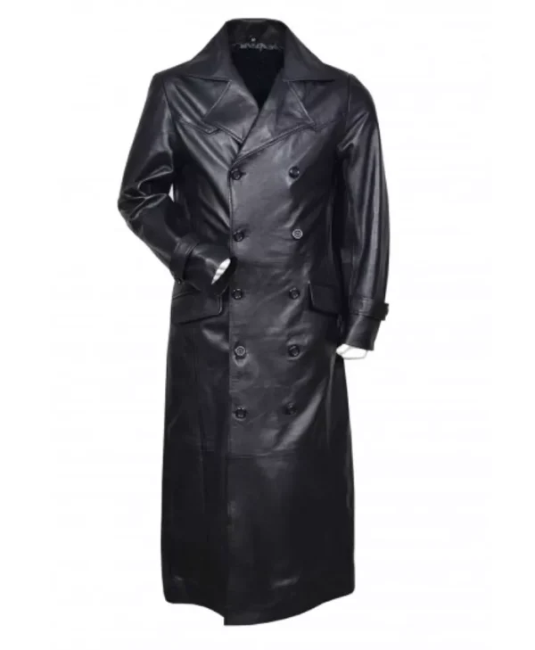World War 2 Black Leather Double Breasted Trench Coat Main