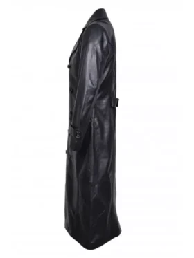 World War 2 Black Leather Double Breasted Trench Coat Side