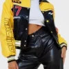 Yellow Faux Leather Motocross Racer Bomber Jacket