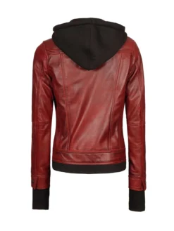 womens maroon leather bomber jacket back