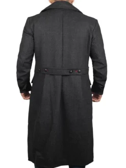 Grey Wool Trench Coat Back