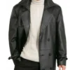 Long Black Leather Trench Coat