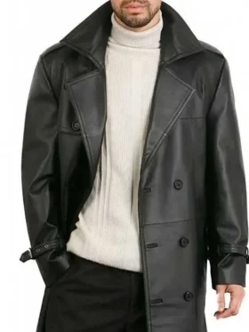 Long Black Leather Trench Coat