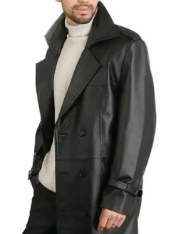 Long Black Leather Trench Coat For Sale