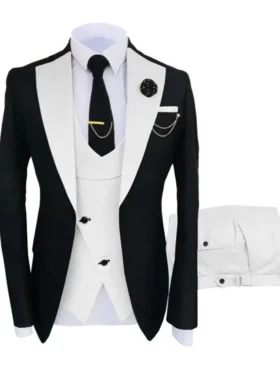 Mens Black And White Suit