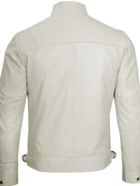 Mens White Leather Motorcycle Jacket Back