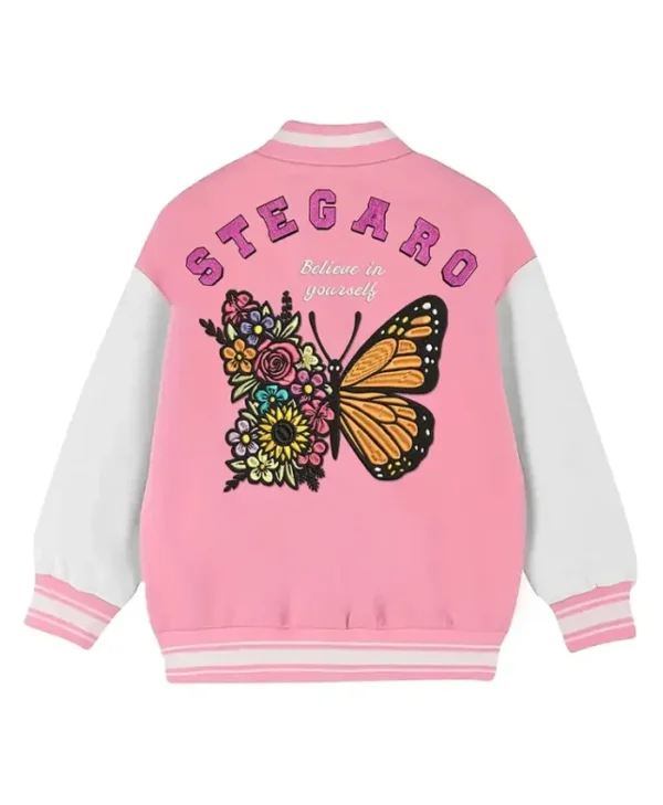Stegaro Blossom Pink Letterman Varsity Jacket Back