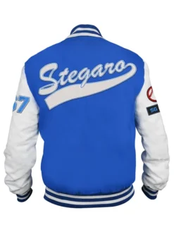Stegaro Blue And White Letterman Varsity Jacket Back