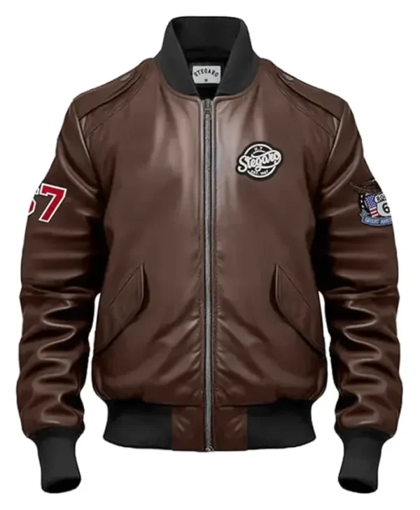 Stegaro Brown Vintage Bomber Leather Jacket