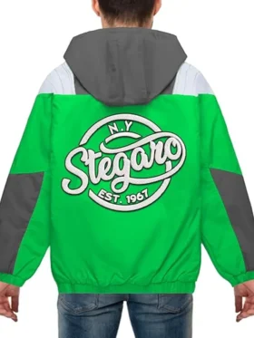 Stegaro Green And Grey Hooded Jacket Back