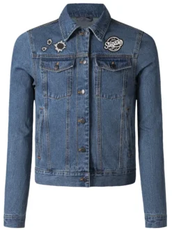Stegaro Heart of Fire Blue Denim Jacket For Sale