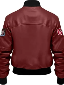 Stegaro Maroon Leather Bomber Jacket Back