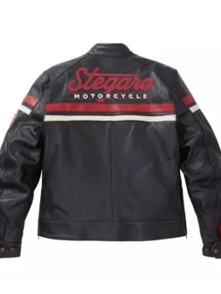 Stegaro Motorcycle Black Leather Jacket Back