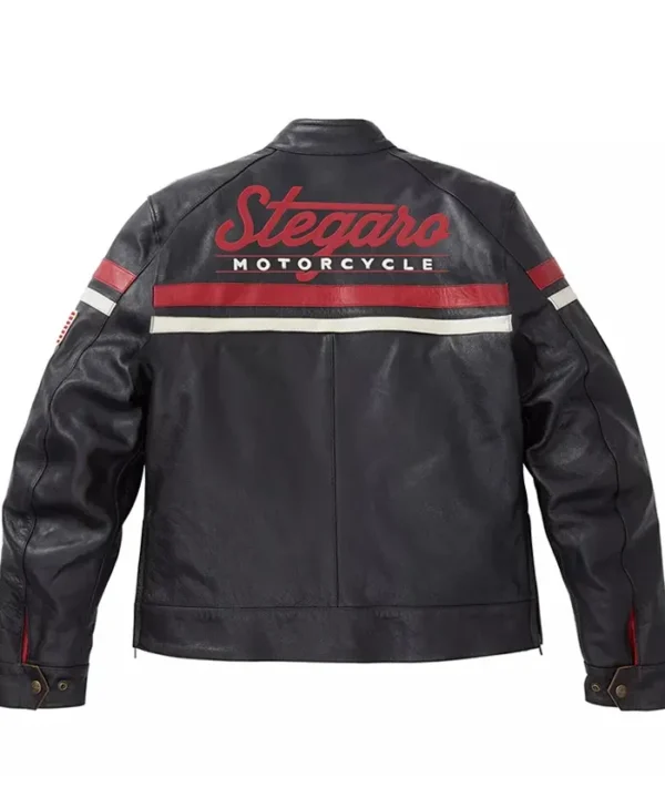 Stegaro Motorcycle Black Leather Jacket Back