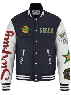 Stegaro Navy Blue And White Letterman Varsity Jacket