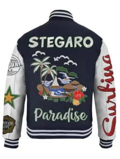 Stegaro Navy Blue And White Letterman Varsity Jacket Back