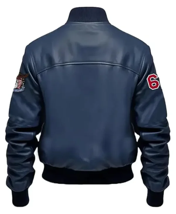 Stegaro Navy Blue Leather Bomber Jacket Back