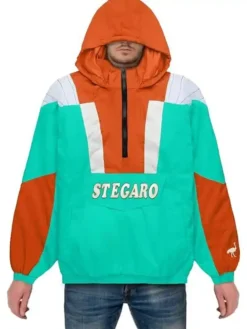 Stegaro Orange And Green Hooded Jacket