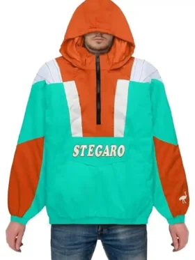 Stegaro Orange And Green Hooded Jacket
