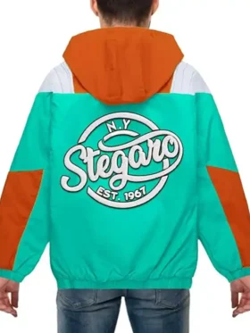 Stegaro Orange And Green Hooded Jacket Back