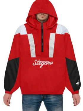 Stegaro Red And White Hooded Jacket