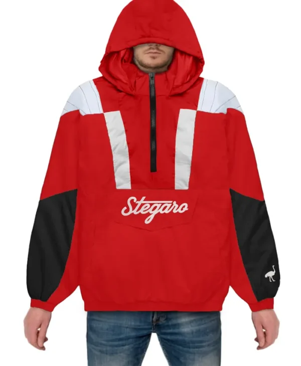 Stegaro Red And White Hooded Jacket