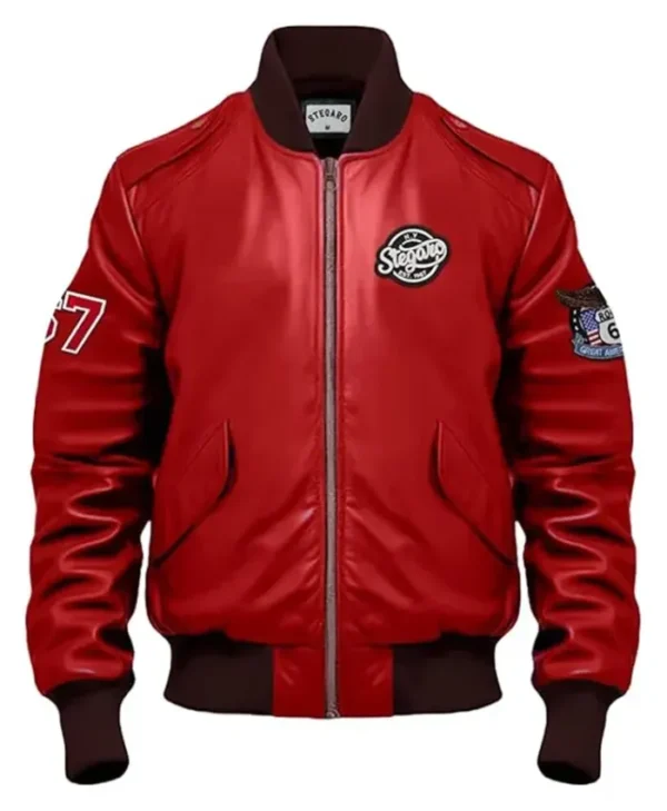Stegaro Red Vintage Bomber Leather Jacket