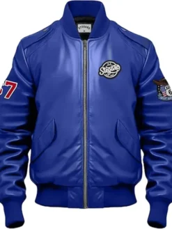Stegaro Royal Blue Vintage Bomber Leather Jacket