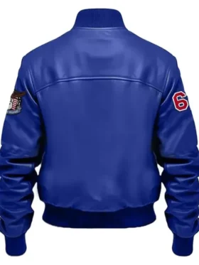 Stegaro Royal Blue Vintage Bomber Leather Jacket Back