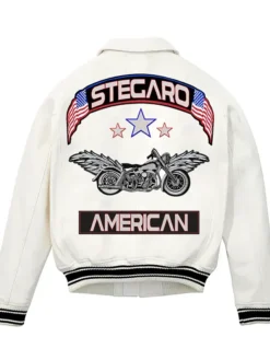 Stegaro White American Bomber Jacket Back