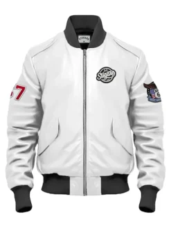 Stegaro White Leather Bomber Jacket