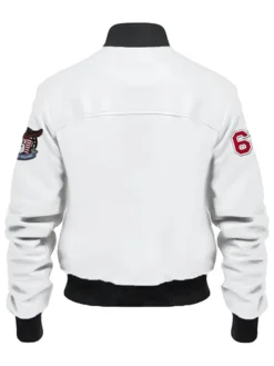 Stegaro White Leather Bomber Jacket Back