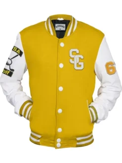 Stegaro Yellow And White Letterman Varsity Jacket