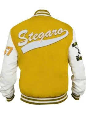 Stegaro Yellow And White Letterman Varsity Jacket Back