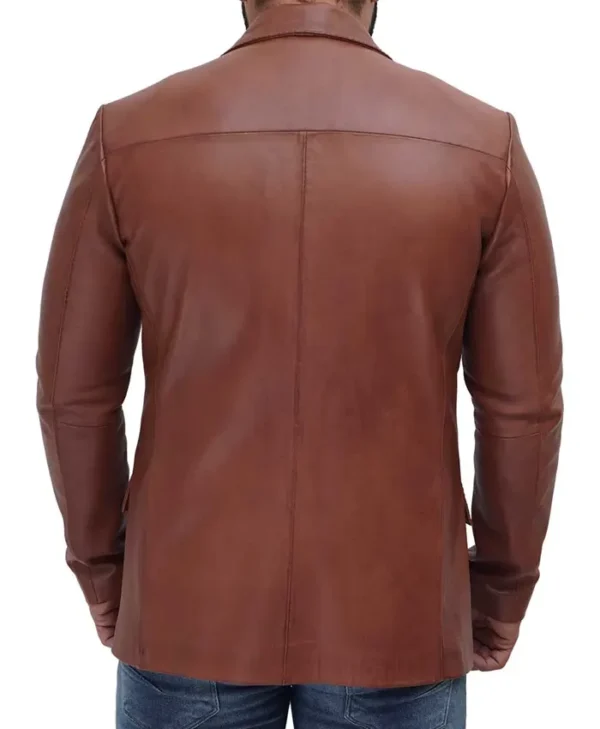 Tan Leather Blazer Back