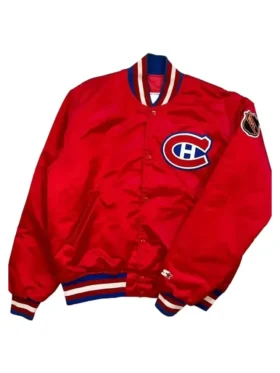 80s Montreal Canadiens Red Satin Letterman Varsity Jacket