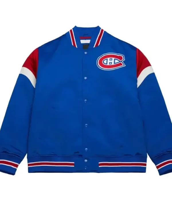 Aileen Montreal Canadiens Heavyweight Royal Satin Varsity Jacket