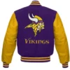 Alexandrine NFL Minnesota Vikings Purple And Yellow Varsity Bomber Jacket back view